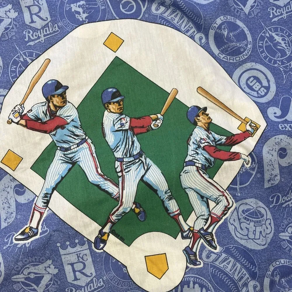 Vintage 1991 MLB Major League Baseball Twin Bed Flat Sheet.